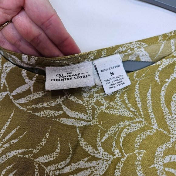 The Vermont Country Store Sleeveless Olive Leaf Print Midi Dress M Cotton Casual - Picture 3 of 8